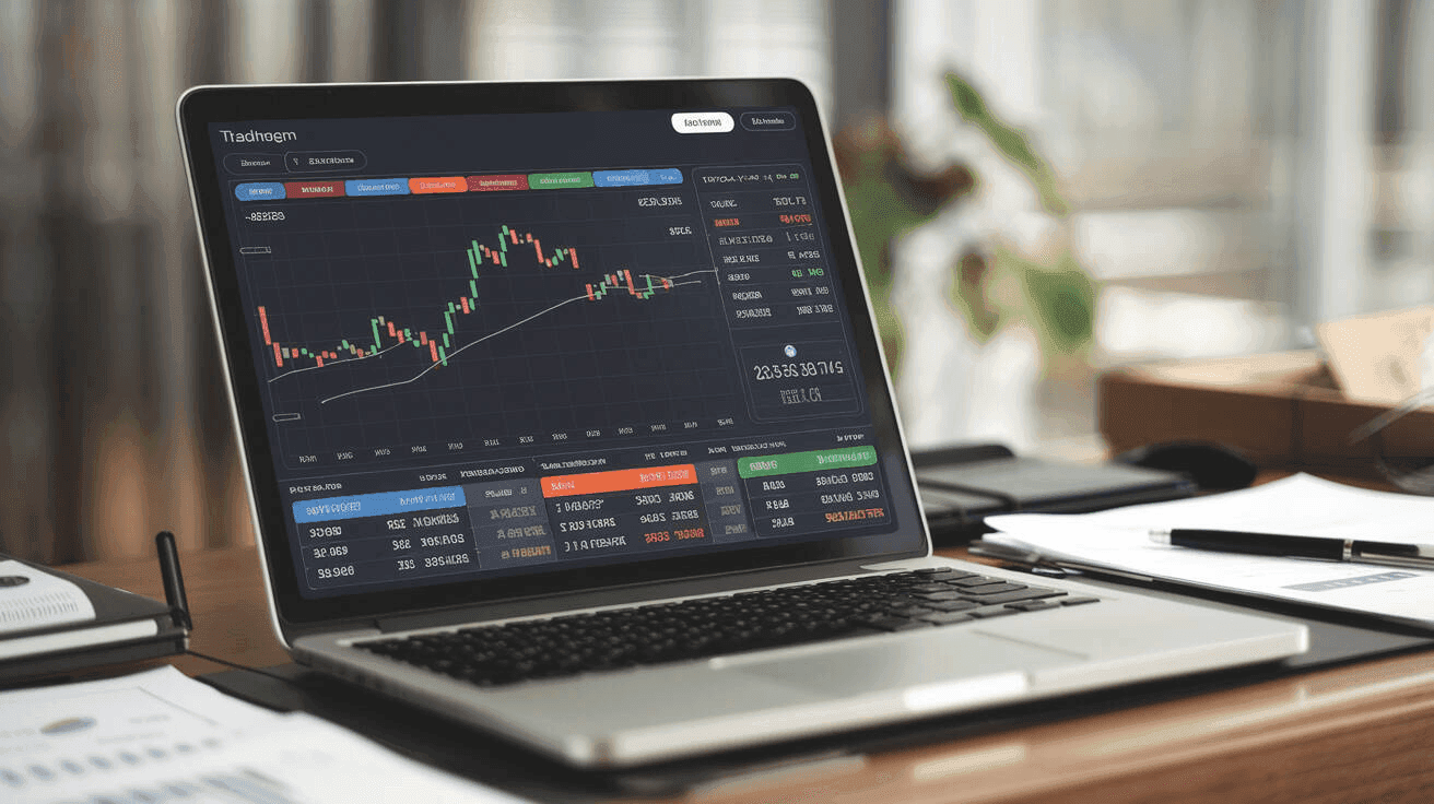  Laptop displaying stock market trading charts - Synthetic Funded Account