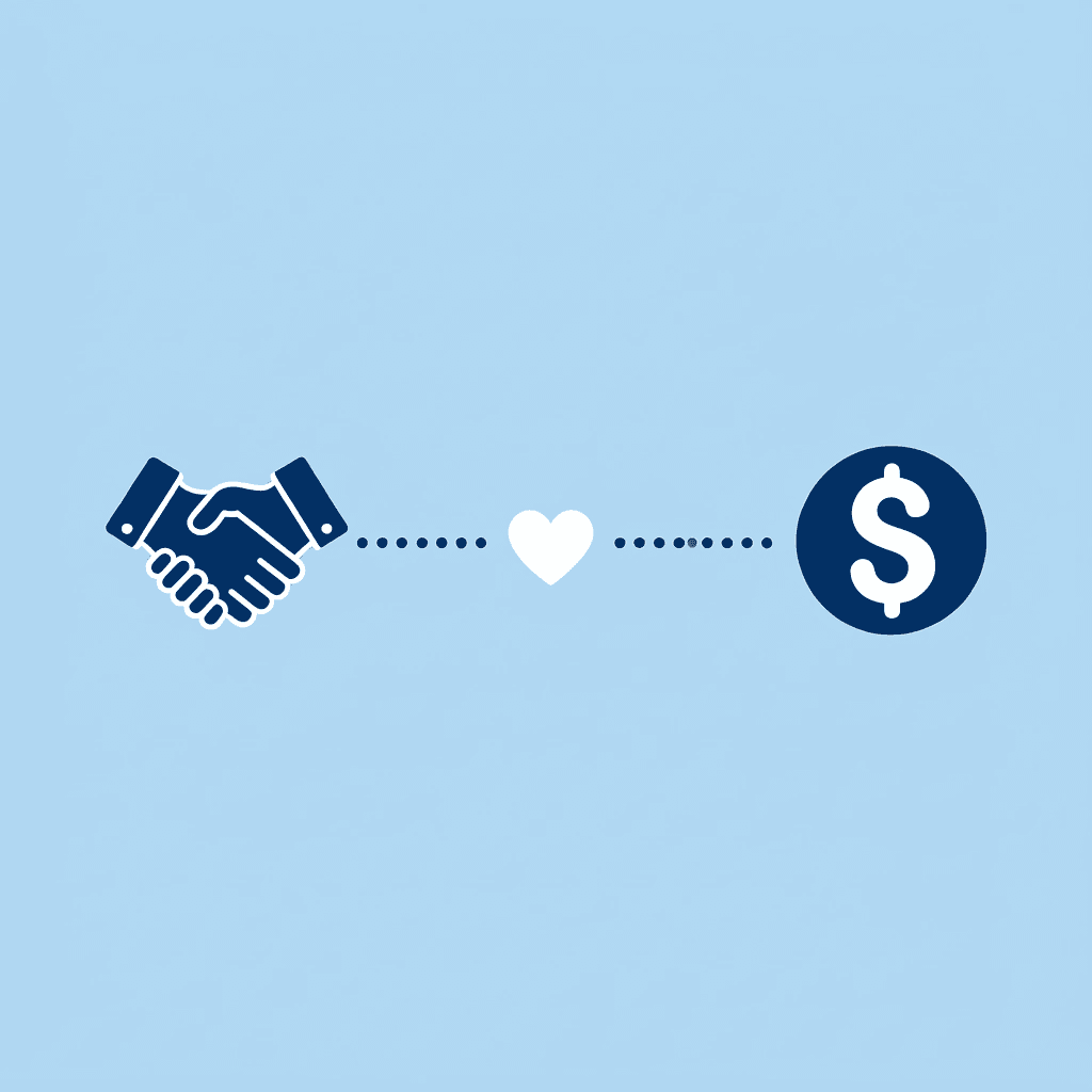 Two connected icons showing the firm's money linking to the trader's skill