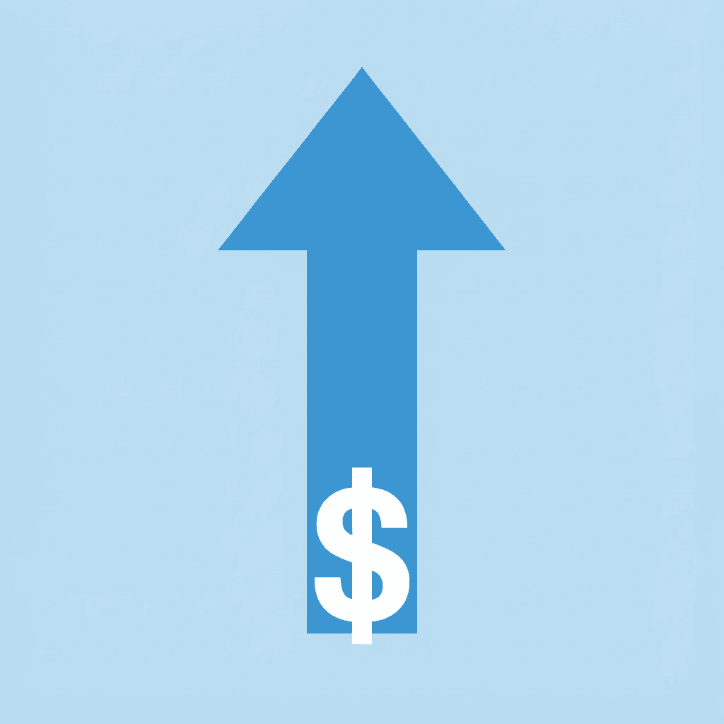 Upward arrow showing growth from a smaller personal account to a significantly larger prop firm account