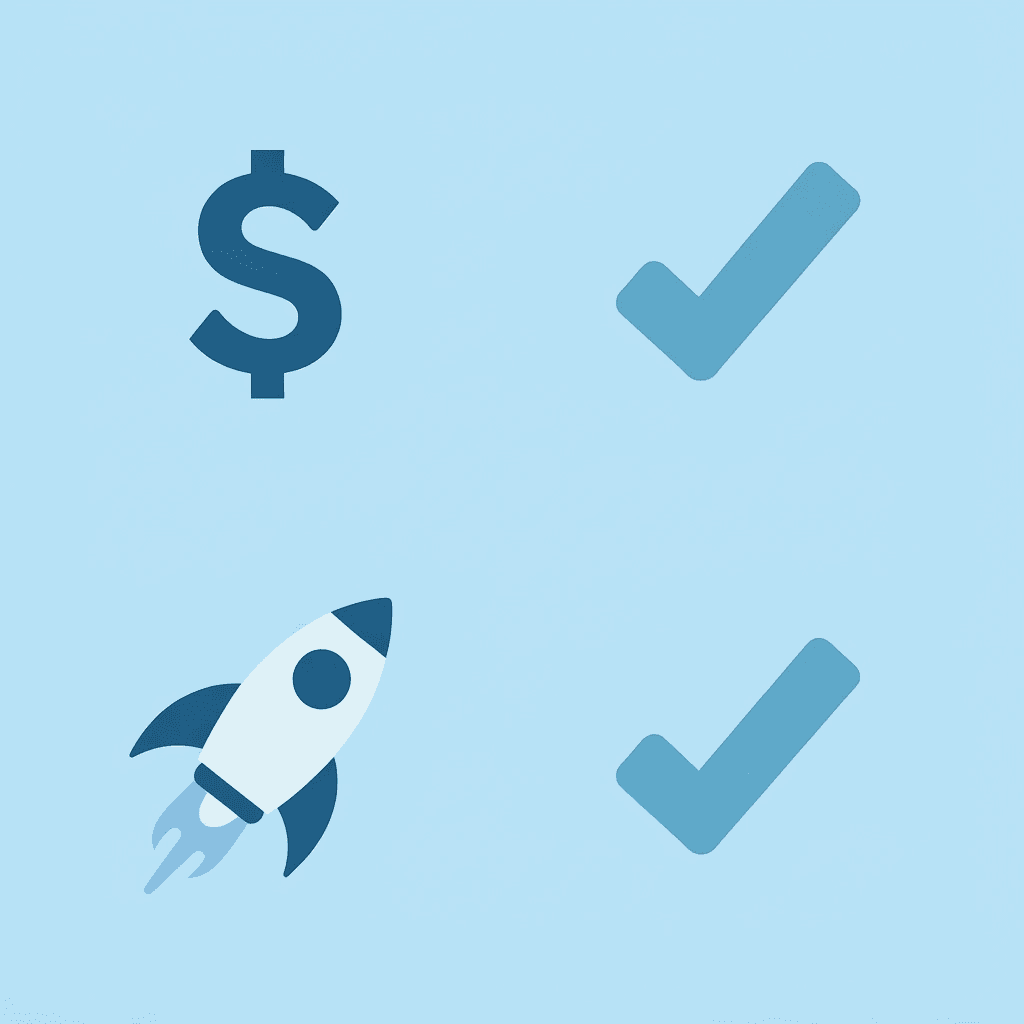 Four-icon grid displaying speed, cost savings, clarity, and money icons representing core AquaFutures benefits