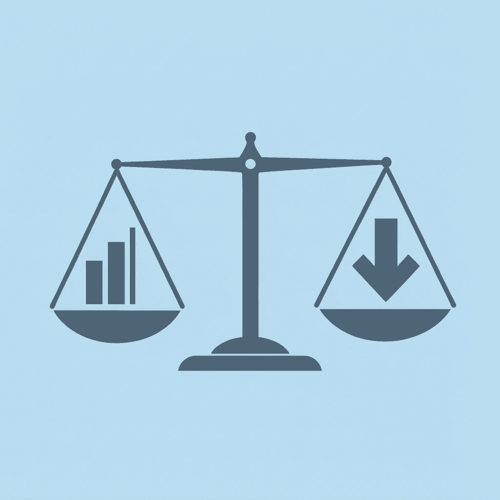 Balance scale comparing lower daily drawdown limits on one side with higher overall maximum drawdown thresholds on the other side