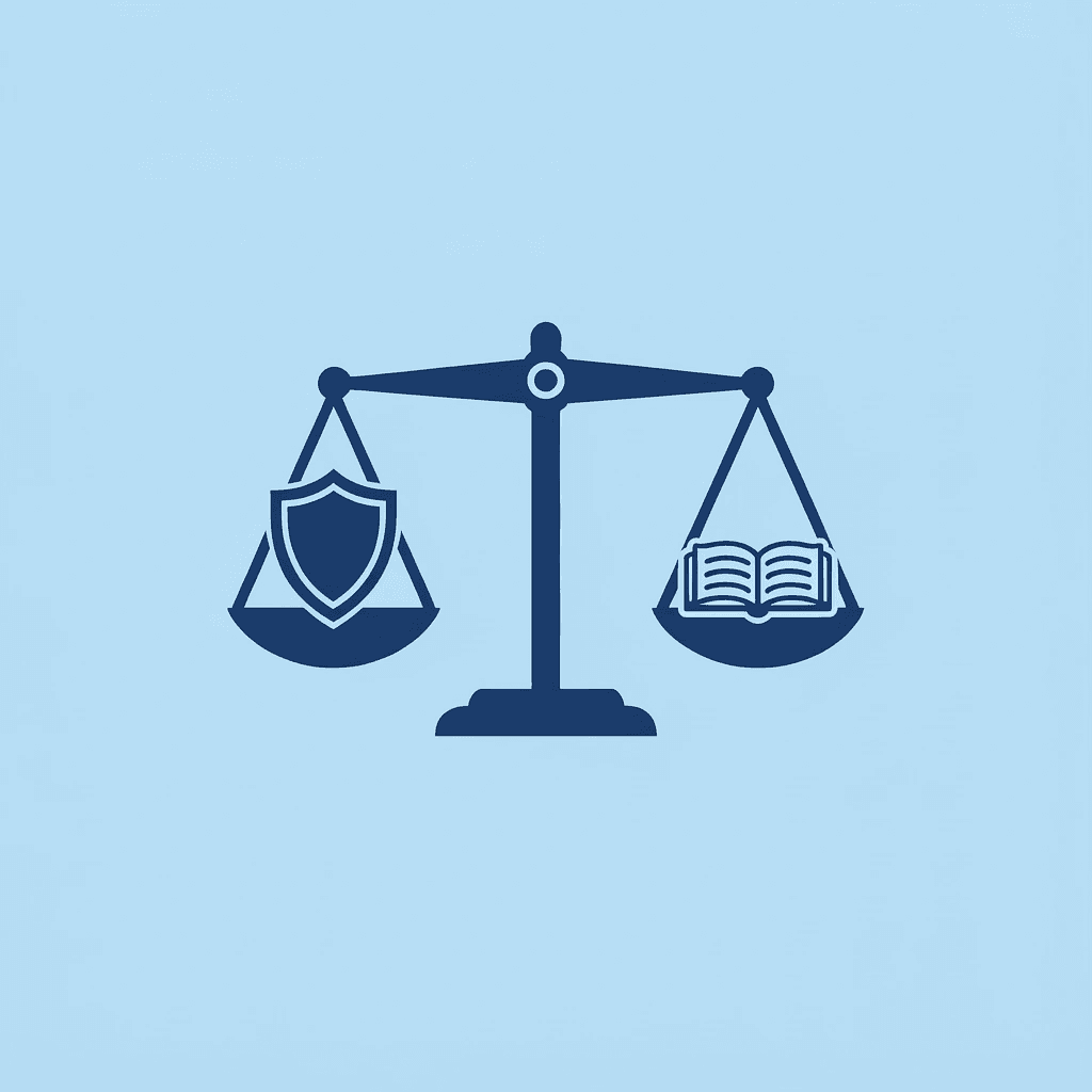  Balance scale comparing education and risk management tools on one side versus profit splits on the other