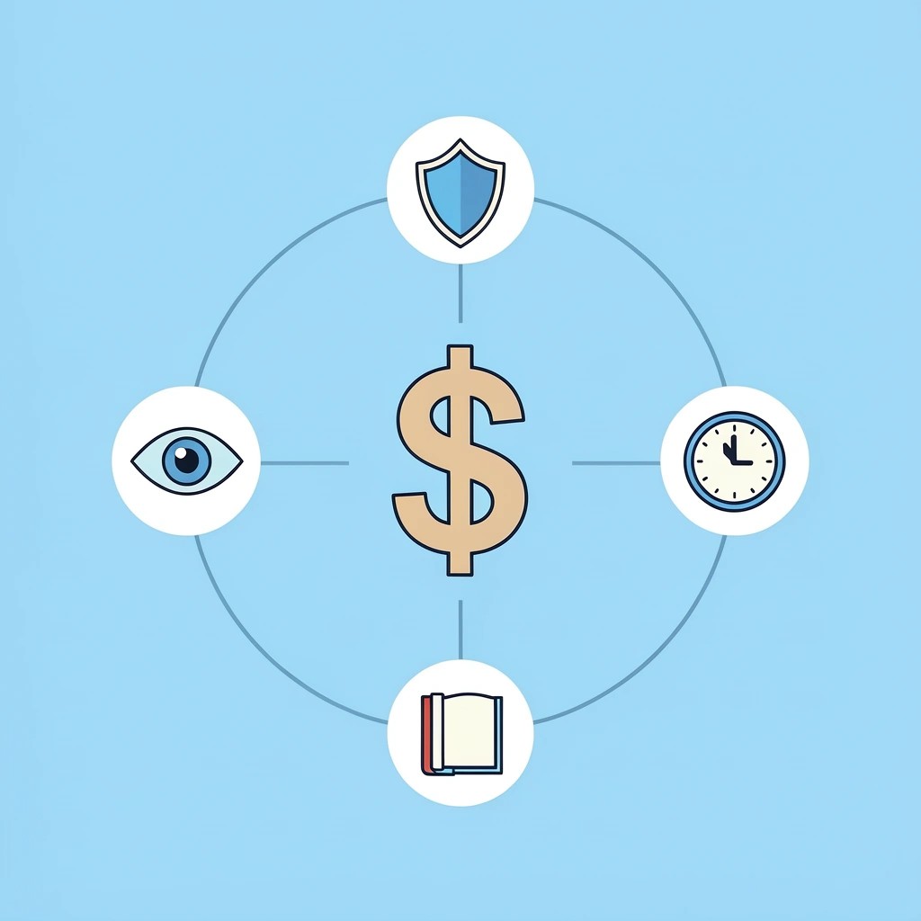 Three interconnected evaluation criteria for prop firm funding: profit consistency, drawdown limits, and strategy transparency