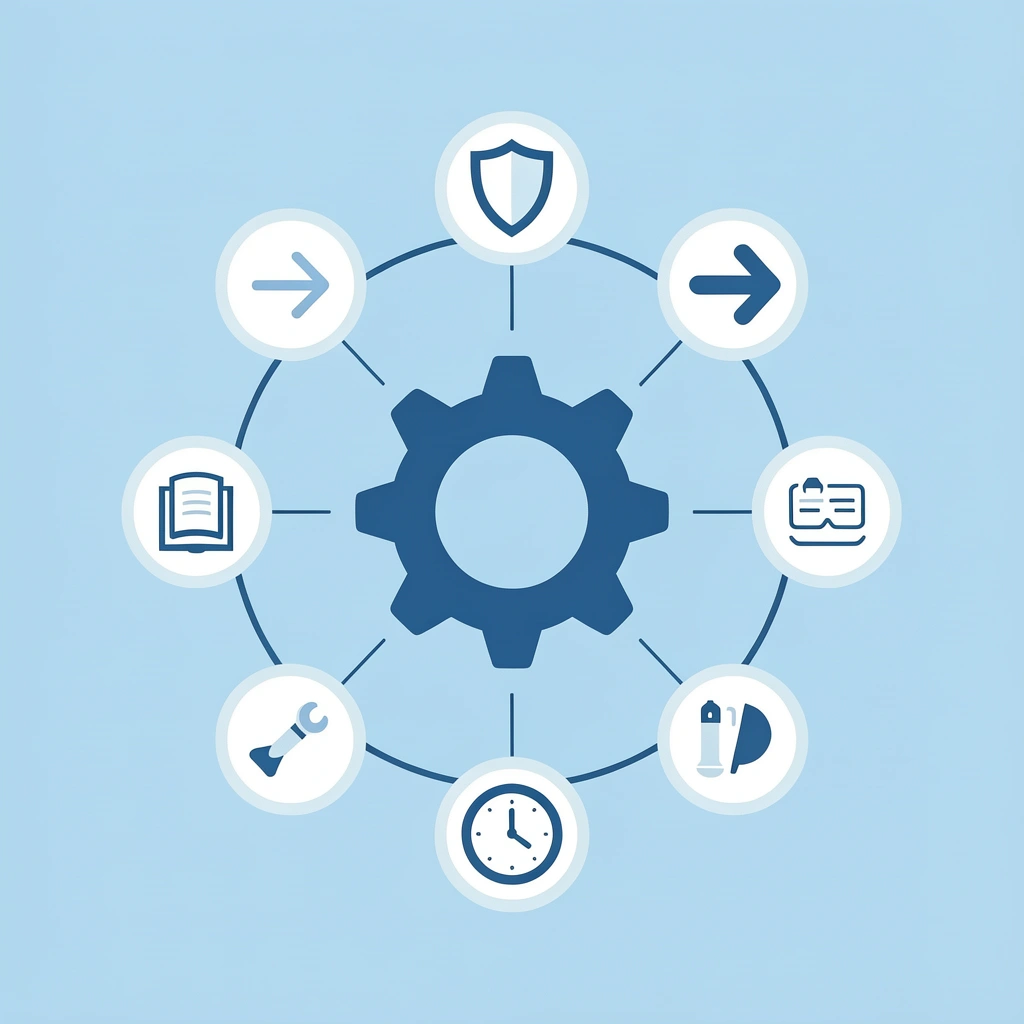 Central EA icon connected to four surrounding factors: technical setup, risk framework, payout mechanics, and infrastructure