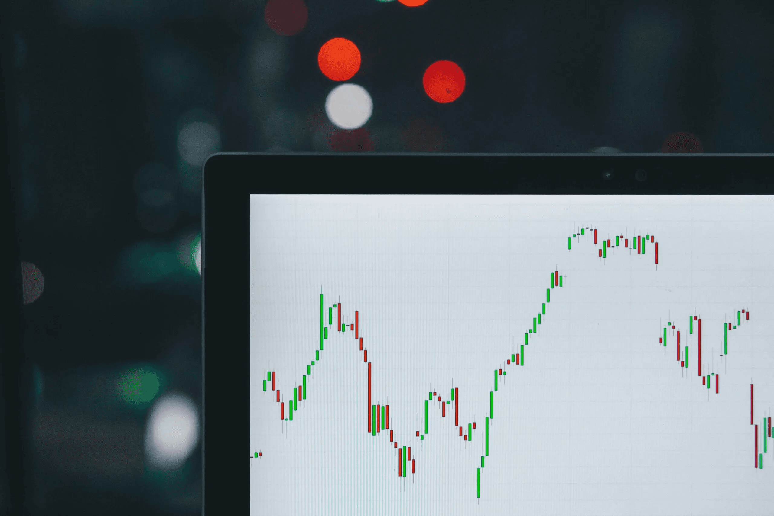 Screen displaying red green candlestick chart - Futures Trading Basics