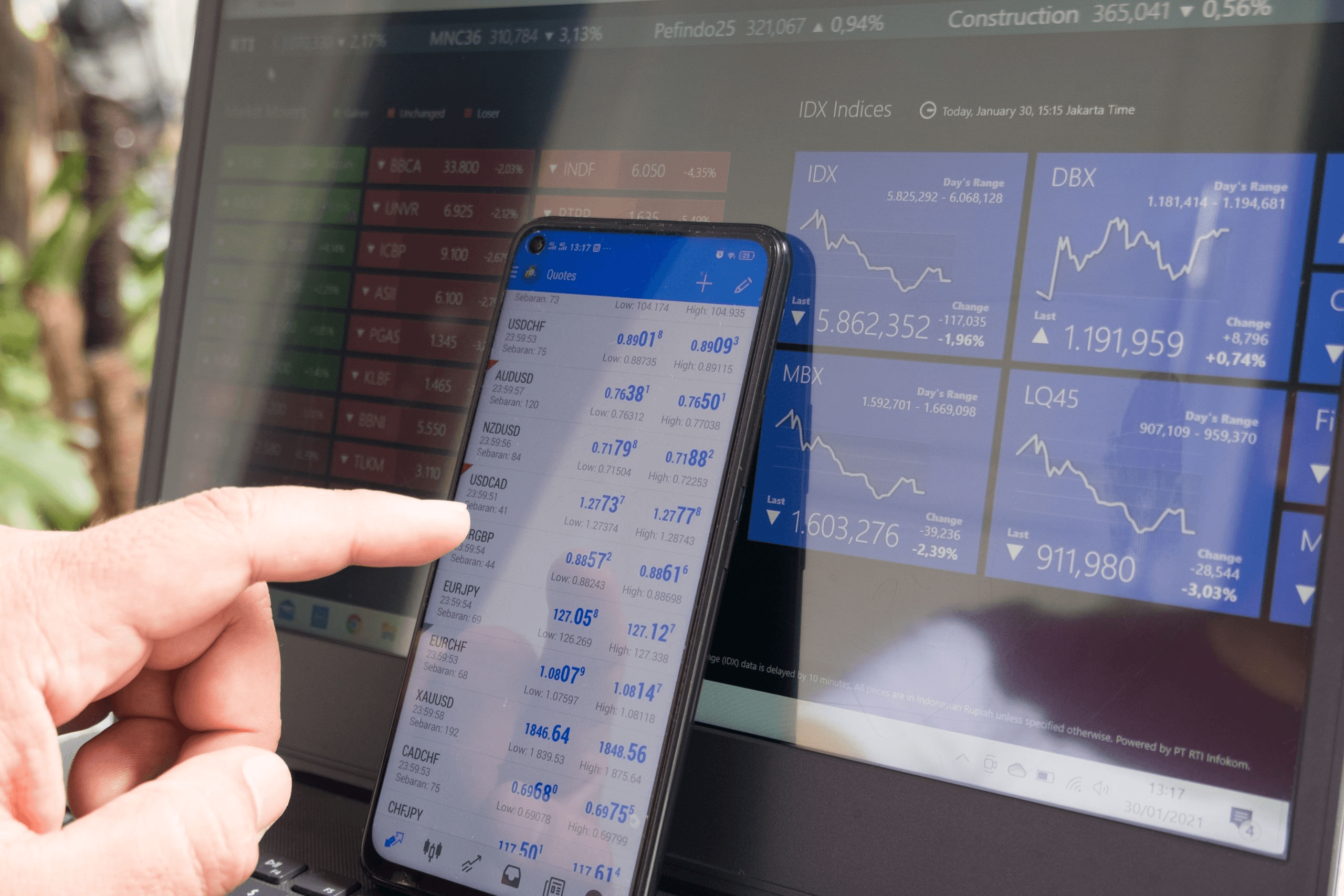 Finger points at financial trading smartphone - What Is Margin Compression