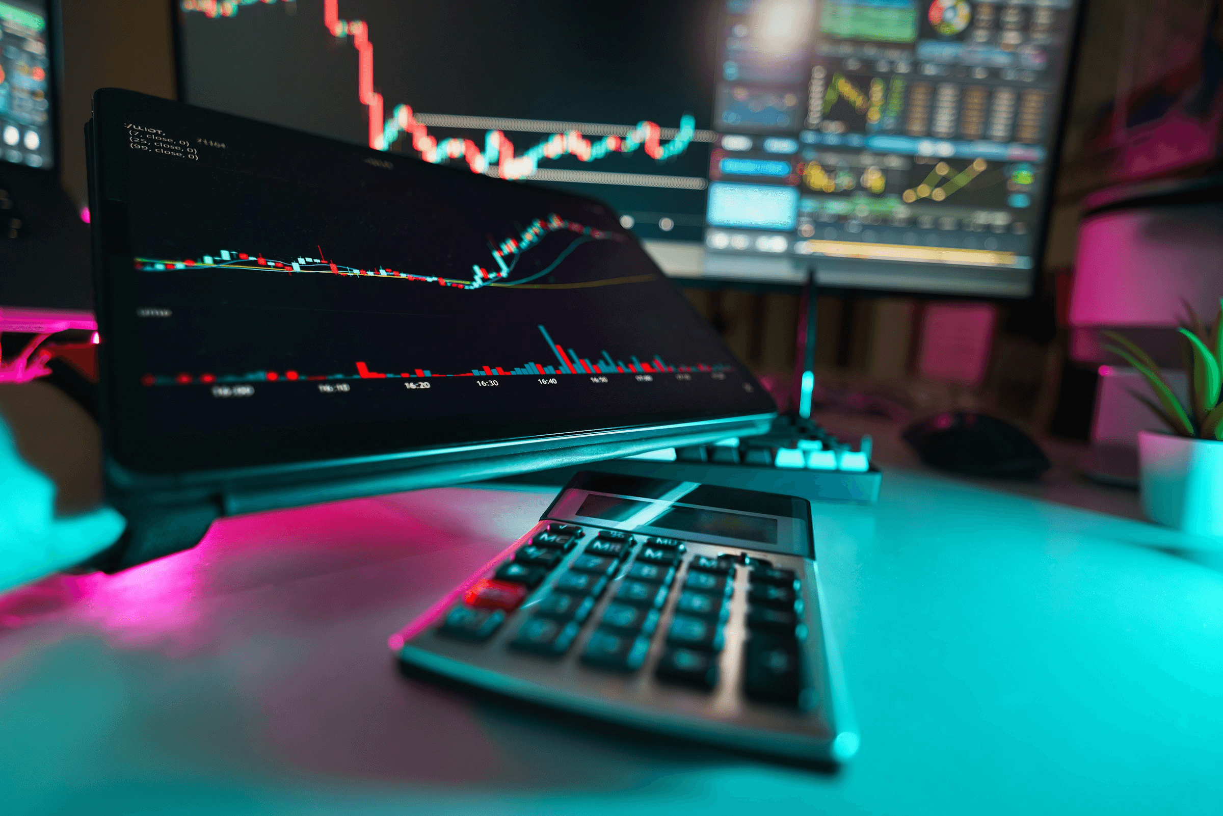 Multiple screens display financial trading charts - Intraday Margin Futures