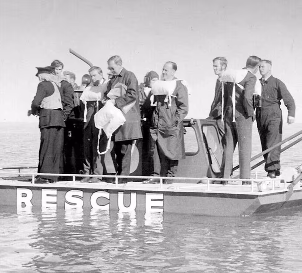 Visitors view the new rescue craft at Auckland Airport Used from the late 60s to early 70s