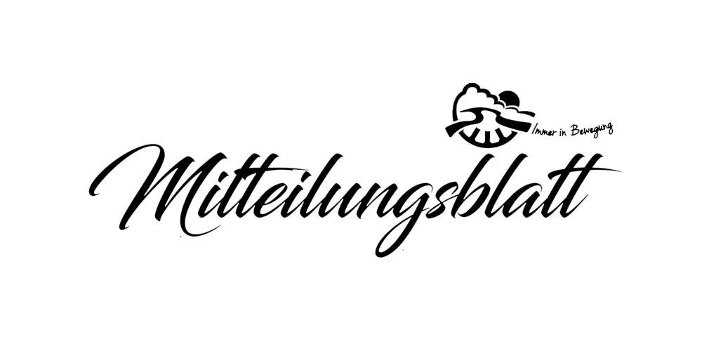 Schriftzug 'Mitteilungsblatt' in kalligrafischem Stil.