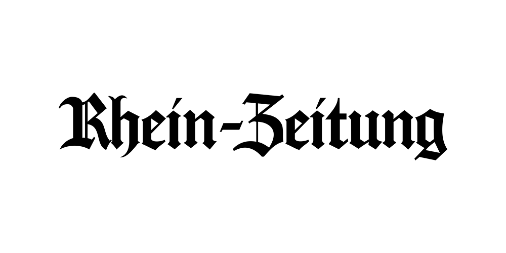 Logo der Rhein-Zeitung mit stilisiertem Flaggendesign und Schriftzug.