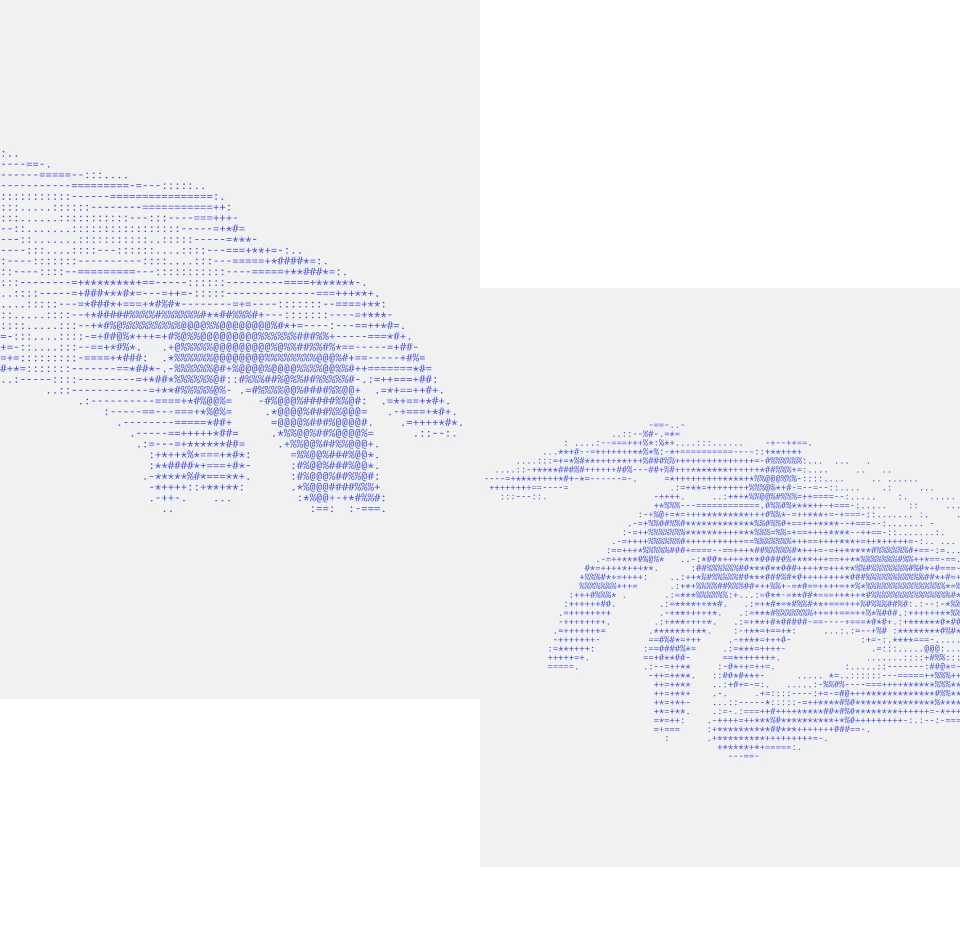 Two hands reaching toward each other, created with blue ASCII characters