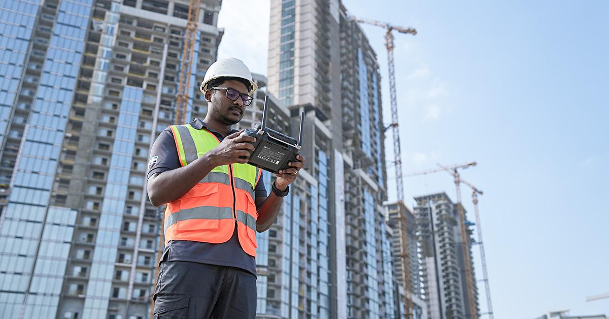 Drone pilot in a construction site