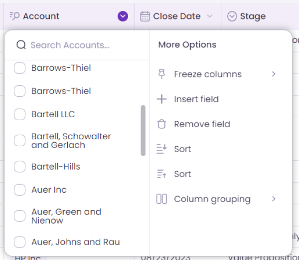 Wave V25 Product Screenshot - Column Header