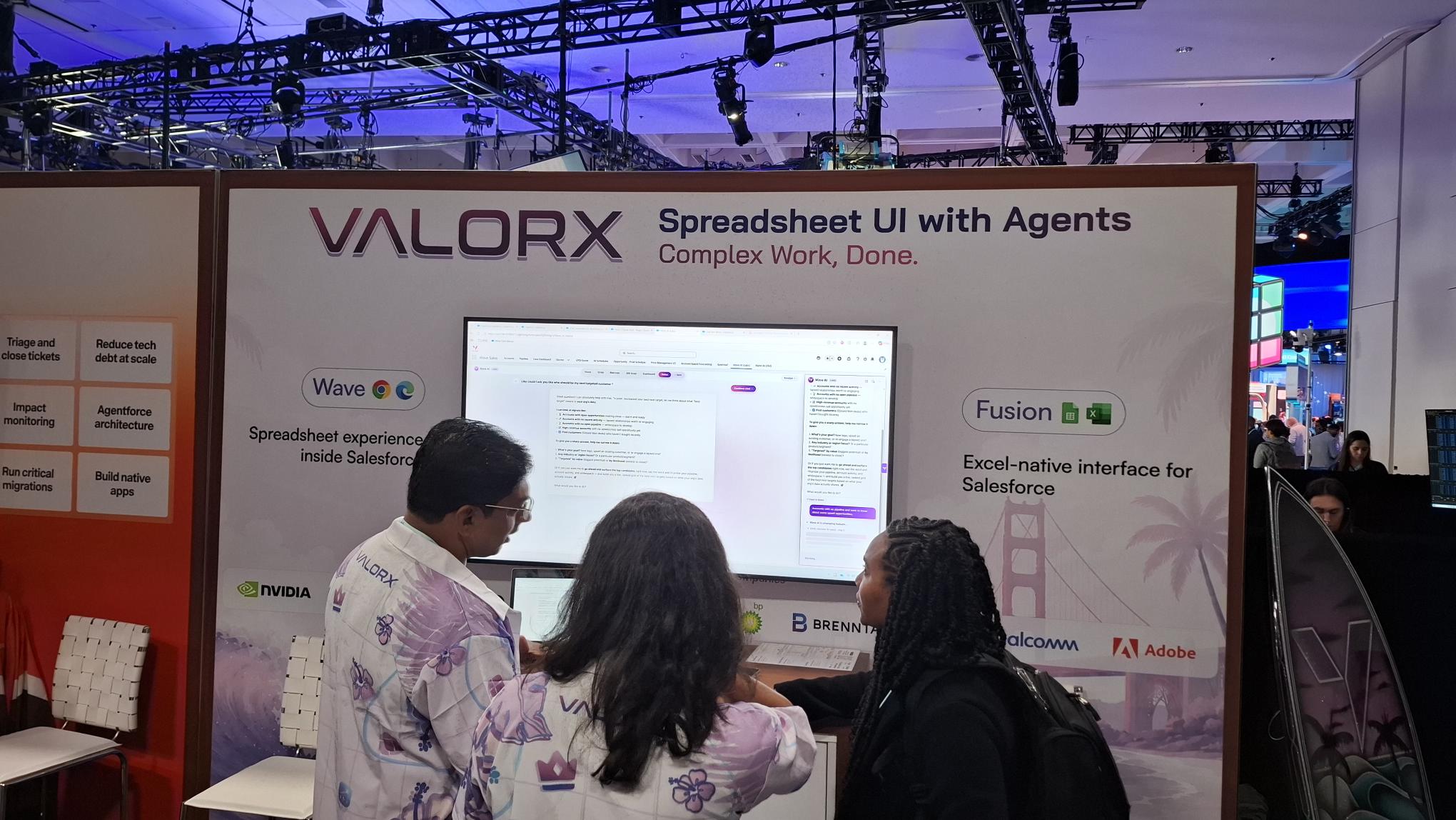 A live Wave AI demo running at the Valorx Campground booth at Dreamforce 2026