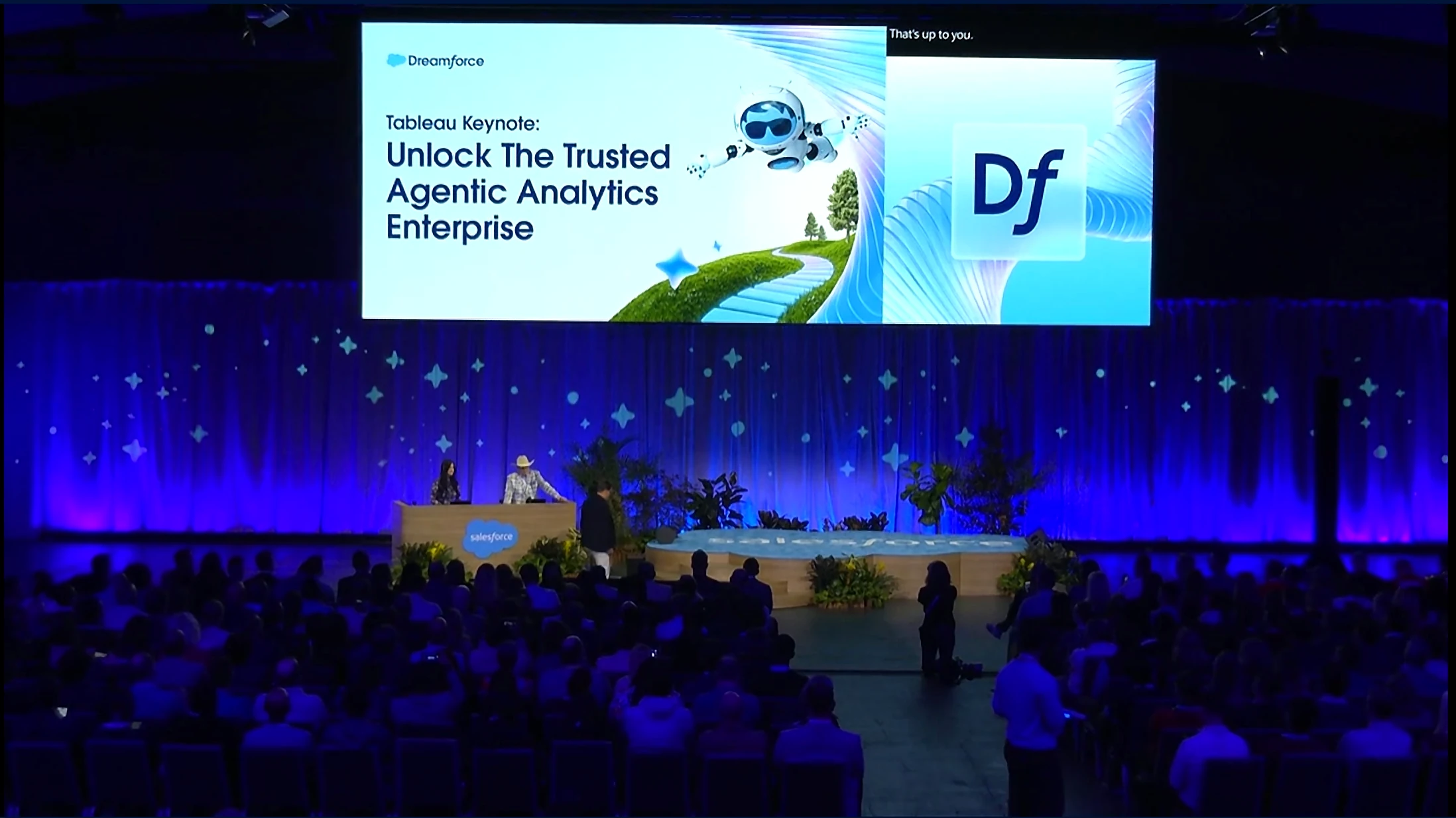 The Dreamforce 2026 Tableau keynote stage, with the session title on the main screen above the audience.