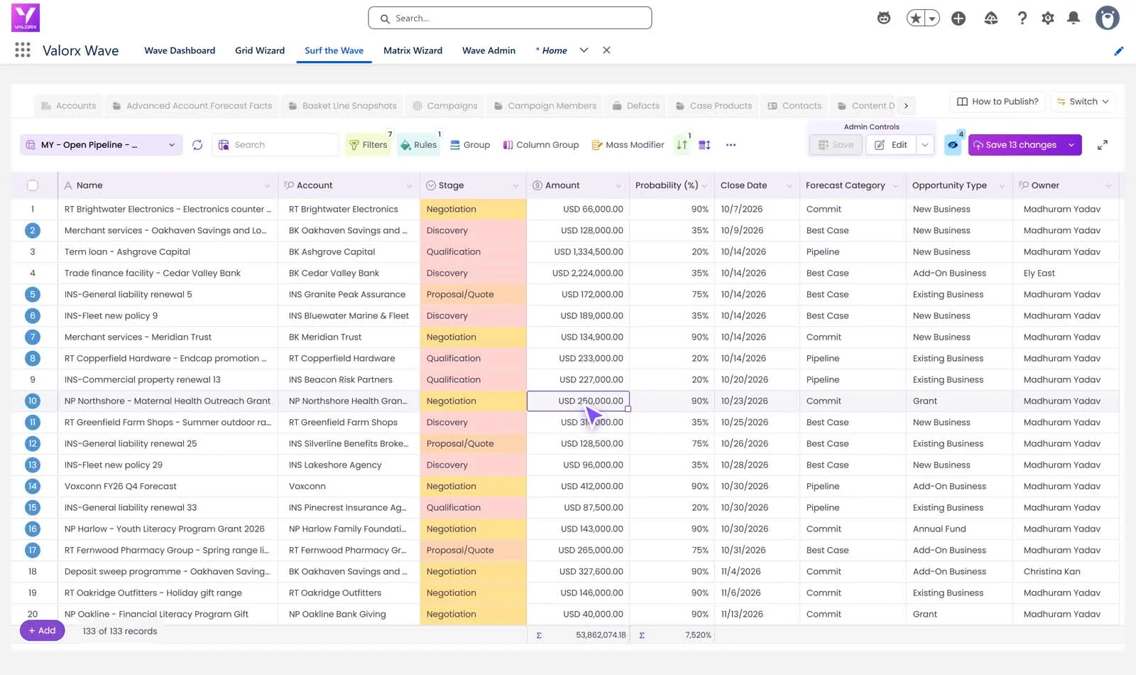 Pasting a column from Excel into a Valorx Wave grid in Salesforce