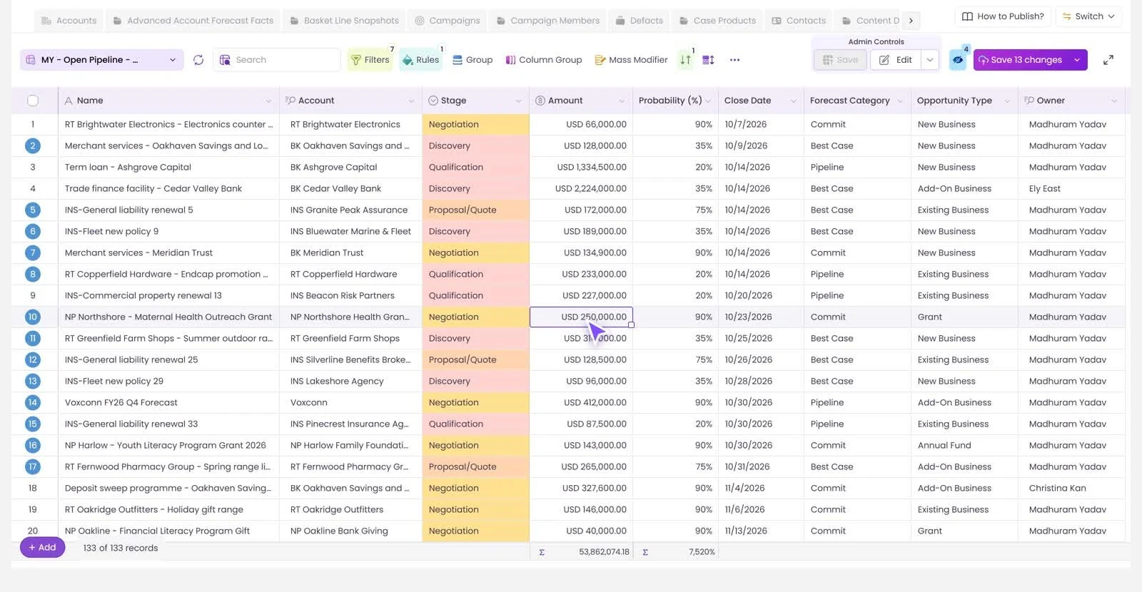 A column of values pasted into a Valorx Wave grid inside Salesforce