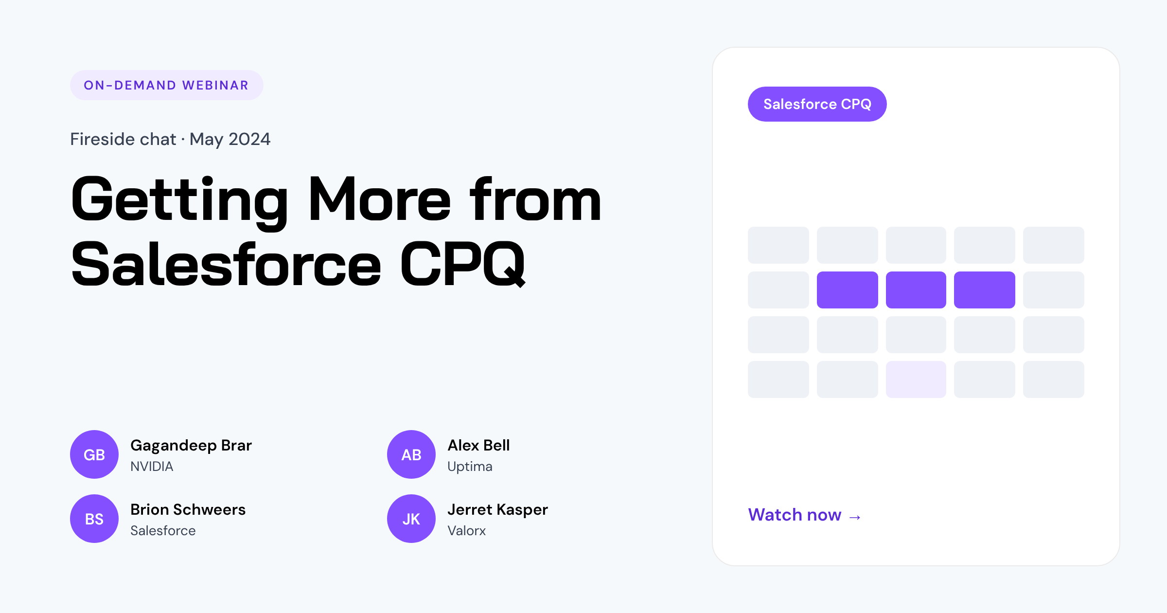 On-demand CPQ fireside chat with speakers from NVIDIA, Uptima, Salesforce and Valorx