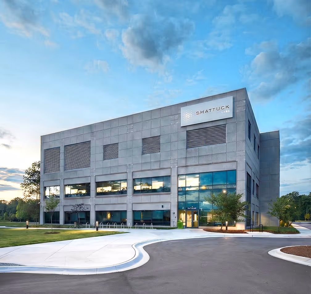 Exterior of Shattuck Labs R&D office building in Durham, North Carolina
