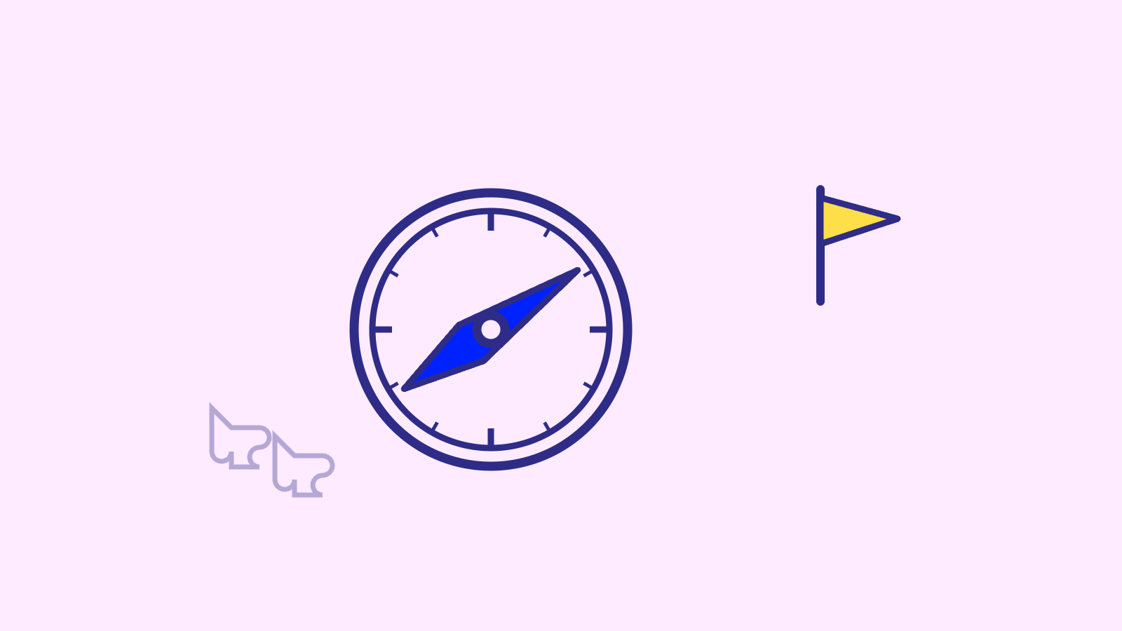 Illustration av en kompass som pekar mot ett mål-flagga – om att vara outcome-driven.