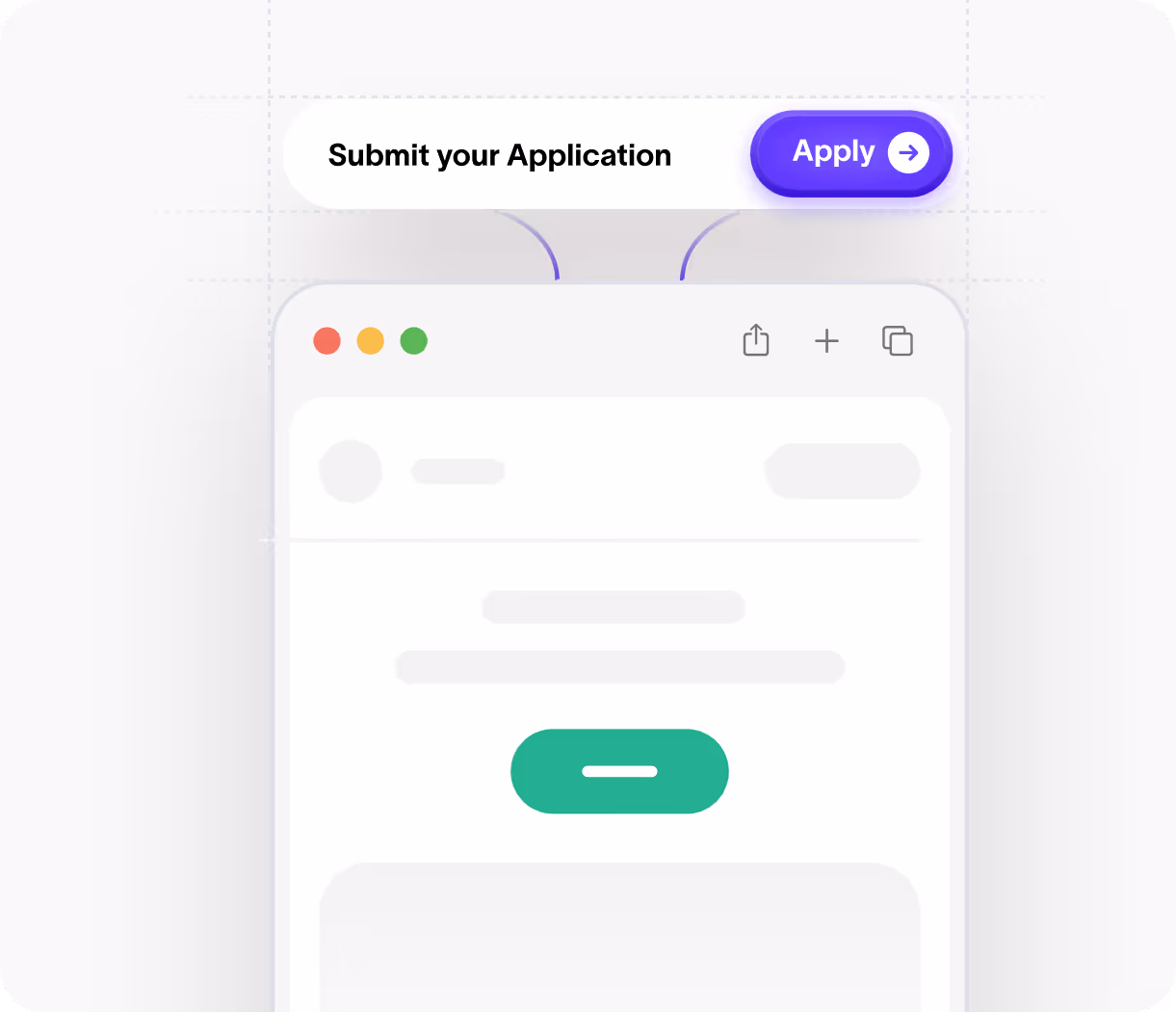 User interface with a ‘Submit your Application’ section and a purple ‘Apply’ button with an arrow.