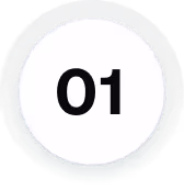 Circular badge with number 01 in bold black text on a white background.