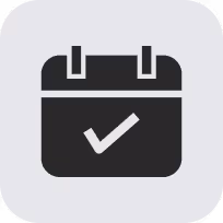 Calendar icon with a check mark indicating a scheduled or confirmed date.