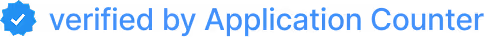 Blue checkmark icon followed by the text 'verified by Application Counter' in blue.