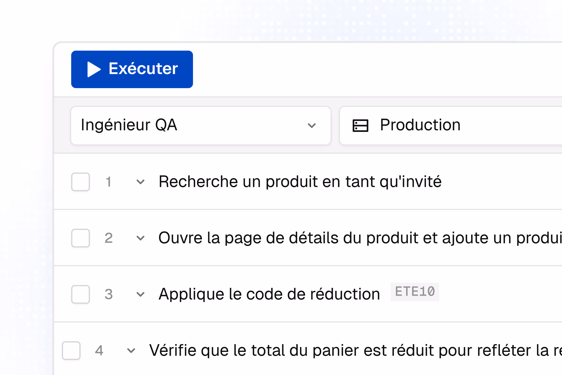 Illustration de l'étape « Générer » : Thunders construit le test automatiquement à partir de la description