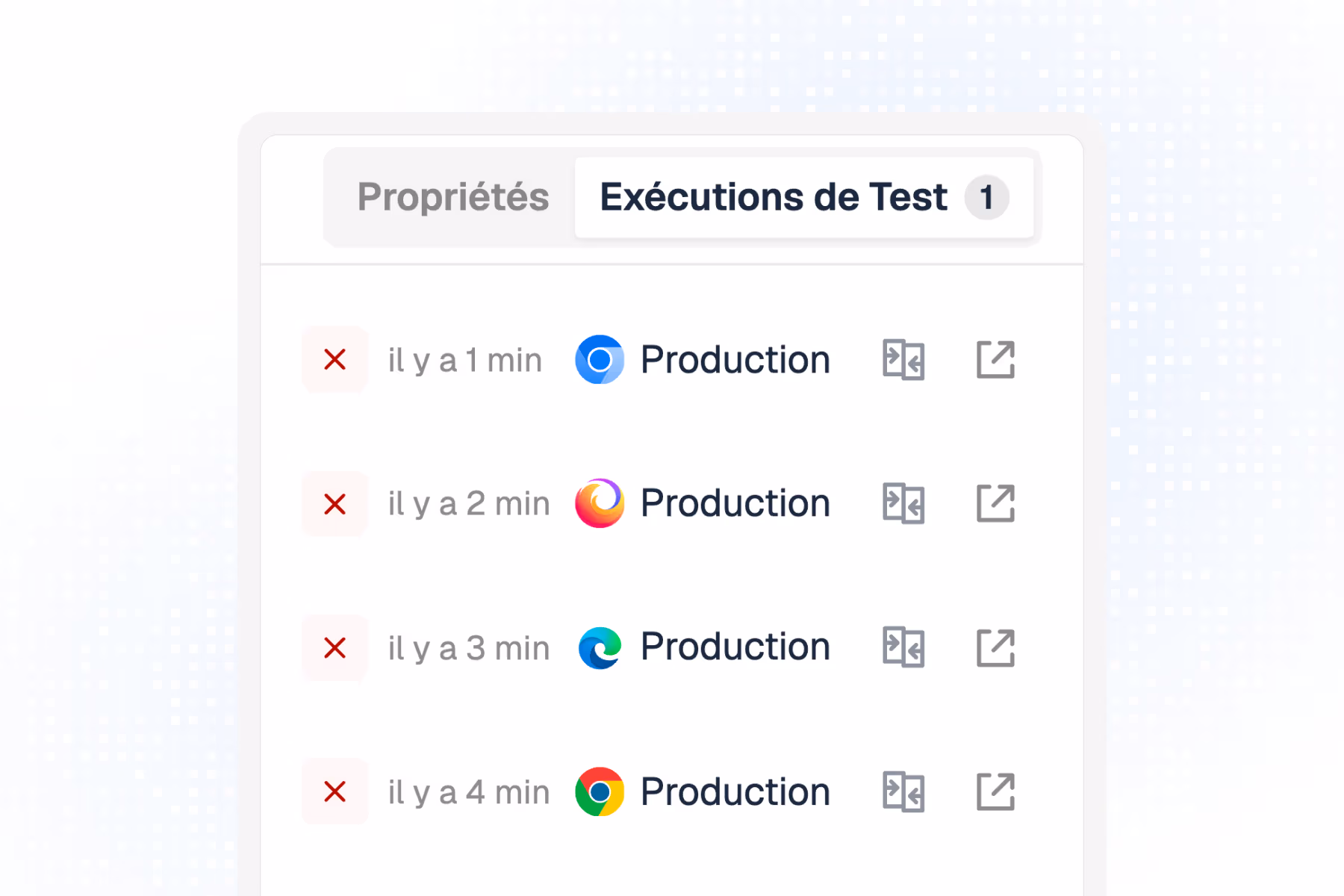 Illustration de l'étape « Exécuter » : le test s'exécute et renvoie un résultat pass/fail
