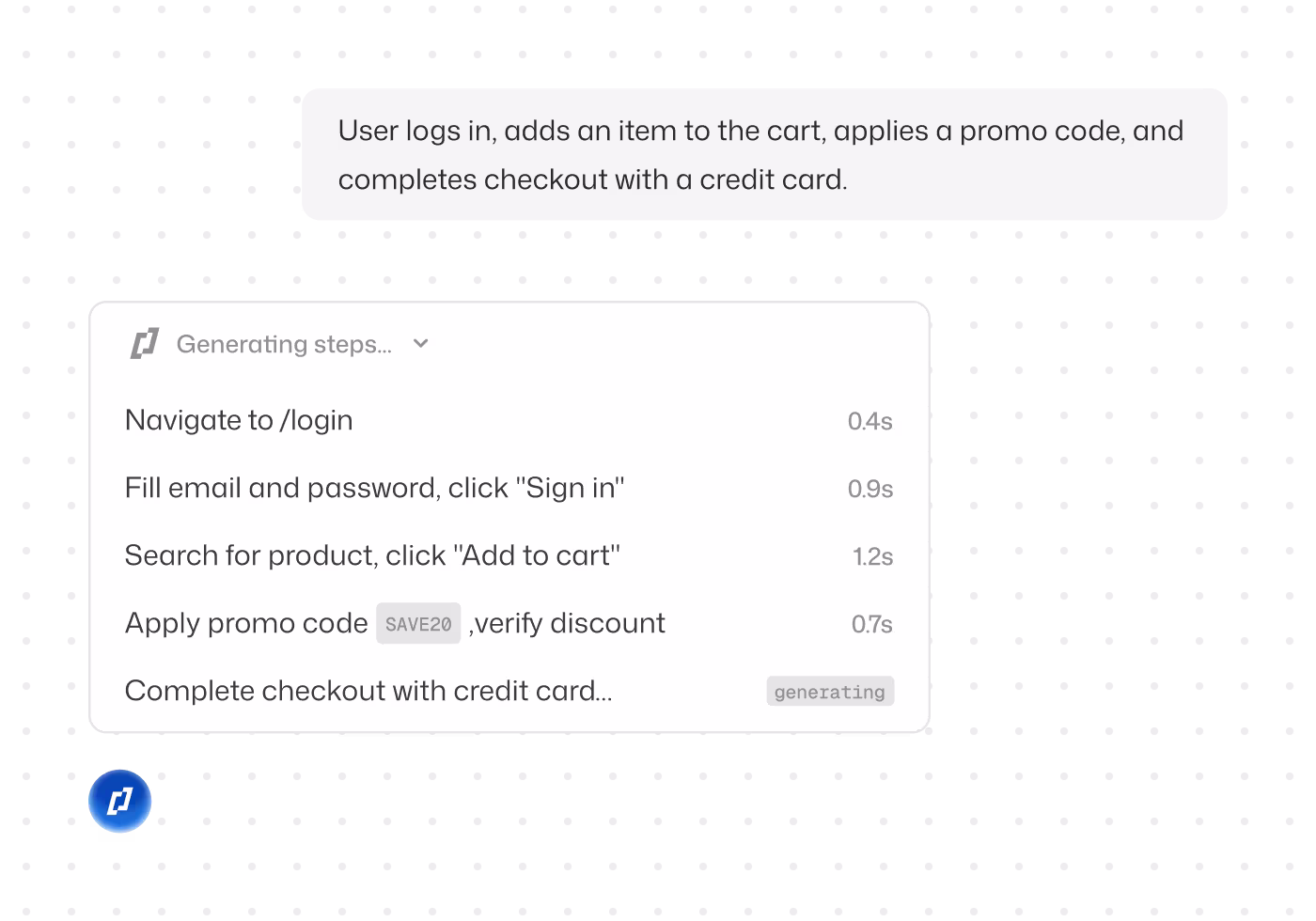 End-to-End Testing - feature overview screenshot