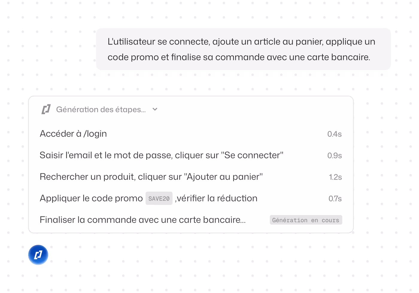 Tests de bout en bout - capture d'écran de présentation