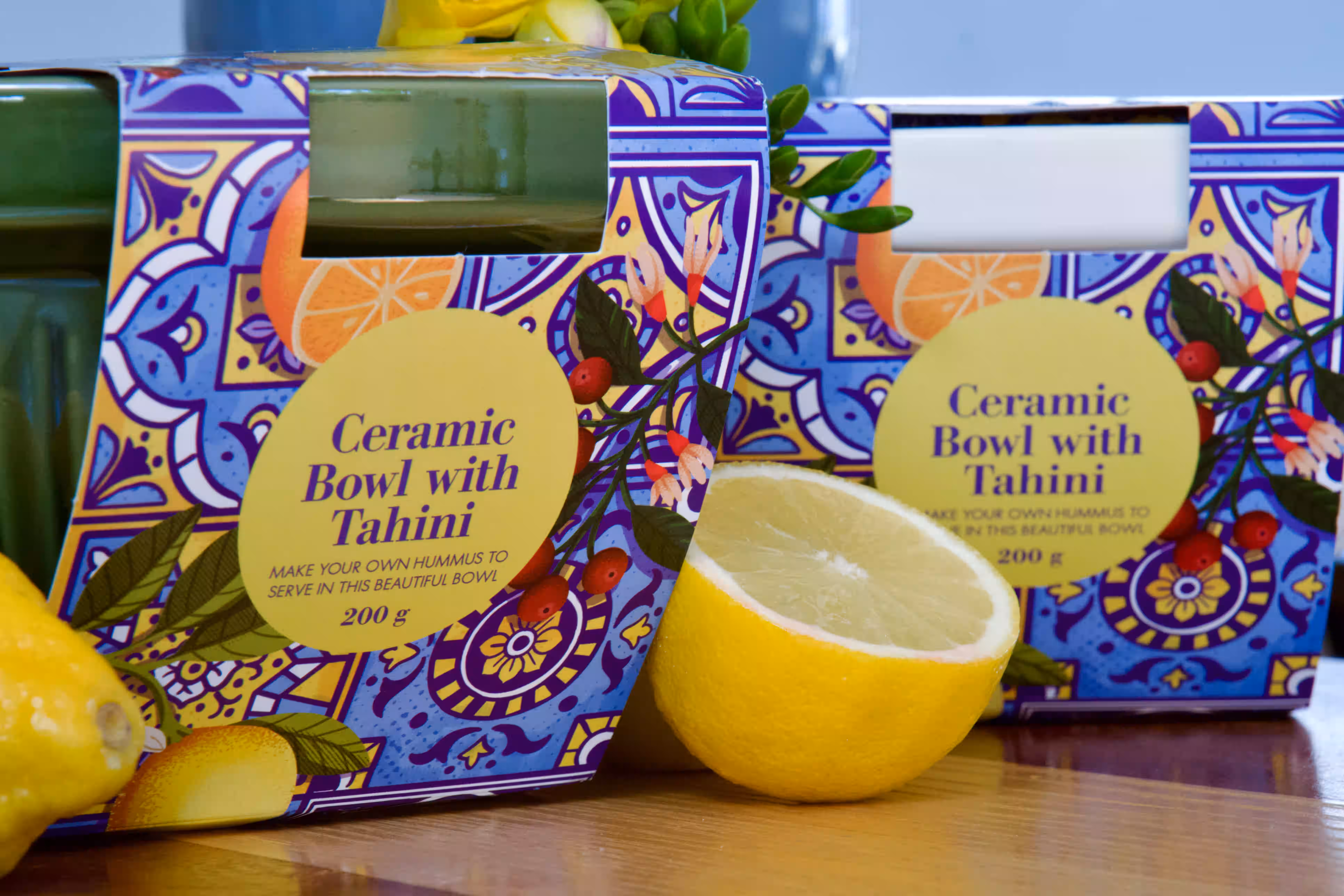 Ceramic bowl with tahini branded packaging design