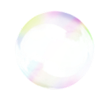 Transparent soap bubble with iridescent rainbow colors on a black background.