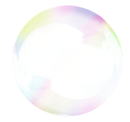 Translucent soap bubble reflecting pastel rainbow colors on a black background.