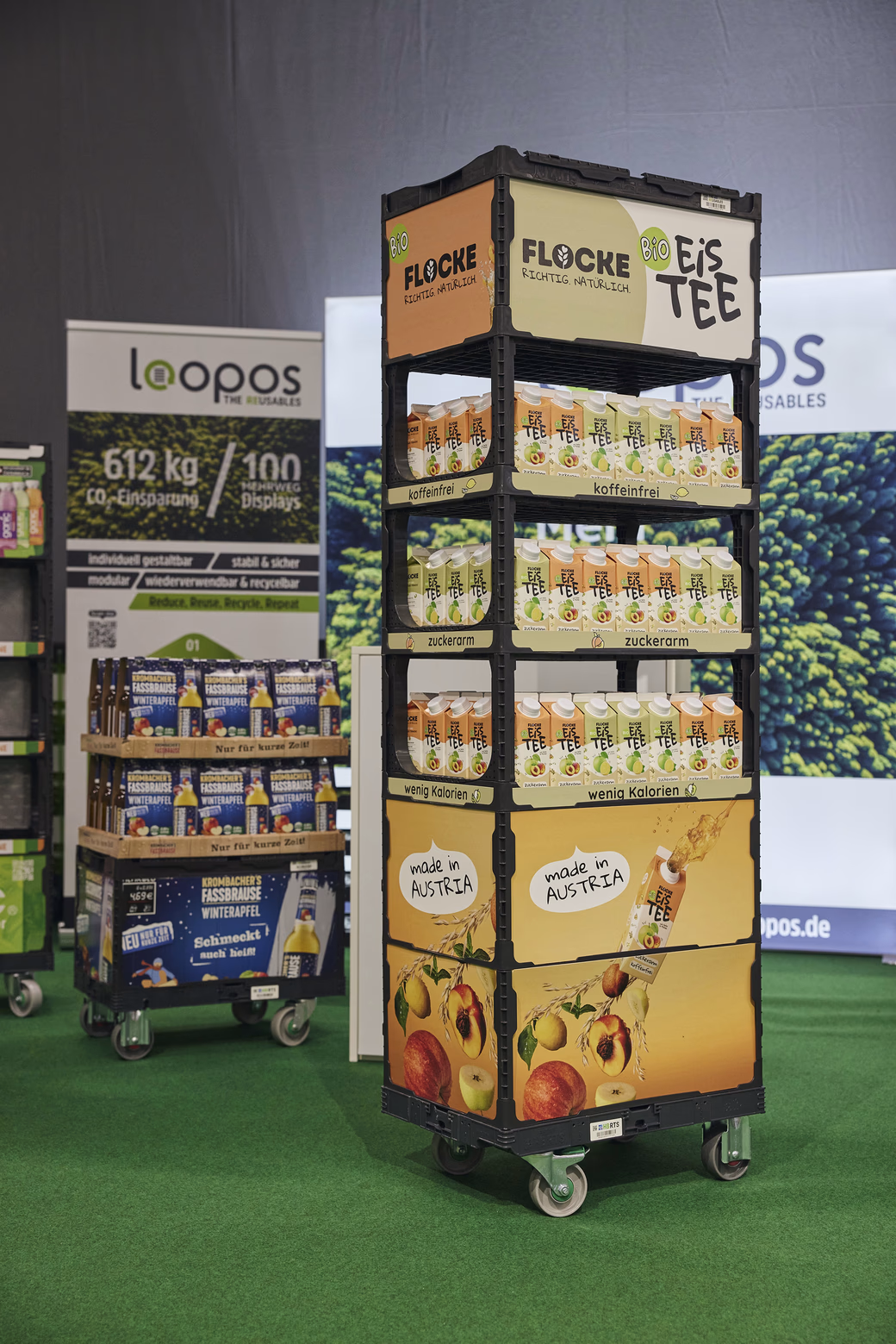 Stacked pallets on wheels