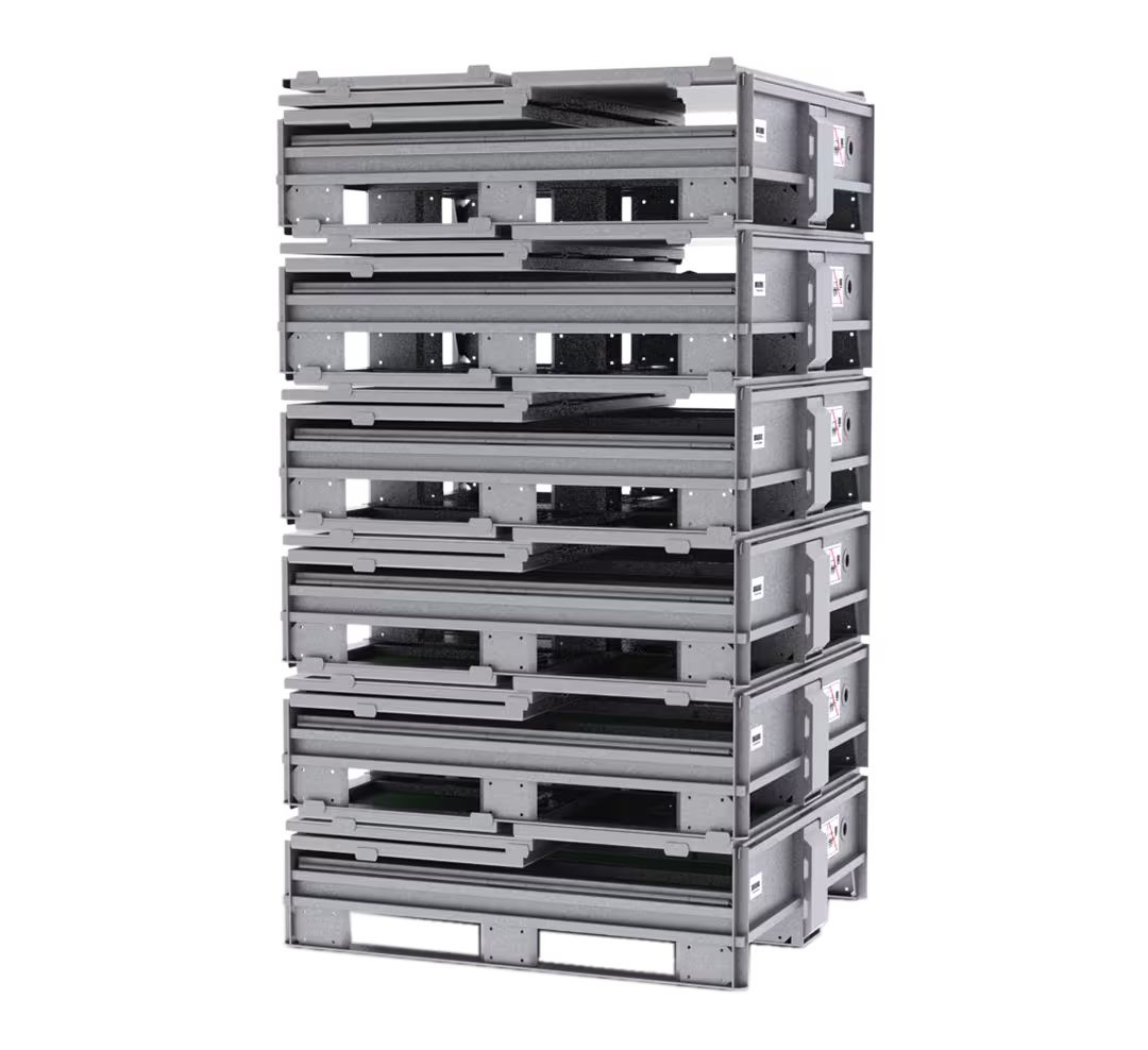 Image of Unifold 500L Liquid Bulk Containers folded and stacked for compact storage