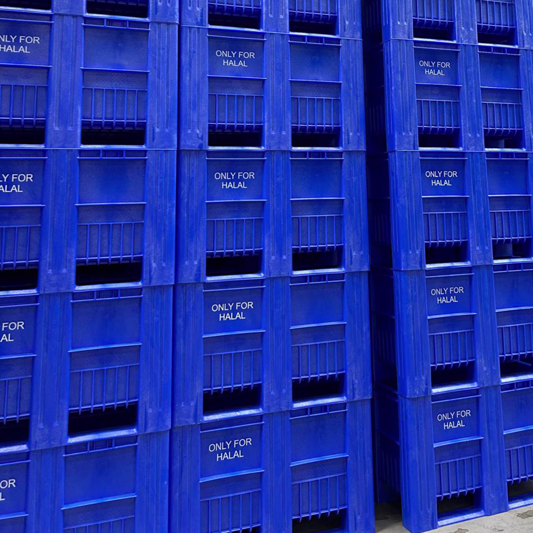 Deze palletboxen zijn exclusief bedoeld voor halalproducten en ondersteunen GoodLife bij het strikt gescheiden houden van halal- en niet-halalstromen binnen hun logistieke proces.