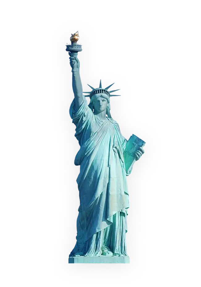 Statue of Liberty holding a torch in her right hand and a tablet in her left hand.