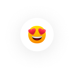Yellow smiling emoji with heart-shaped eyes on a white circular background.