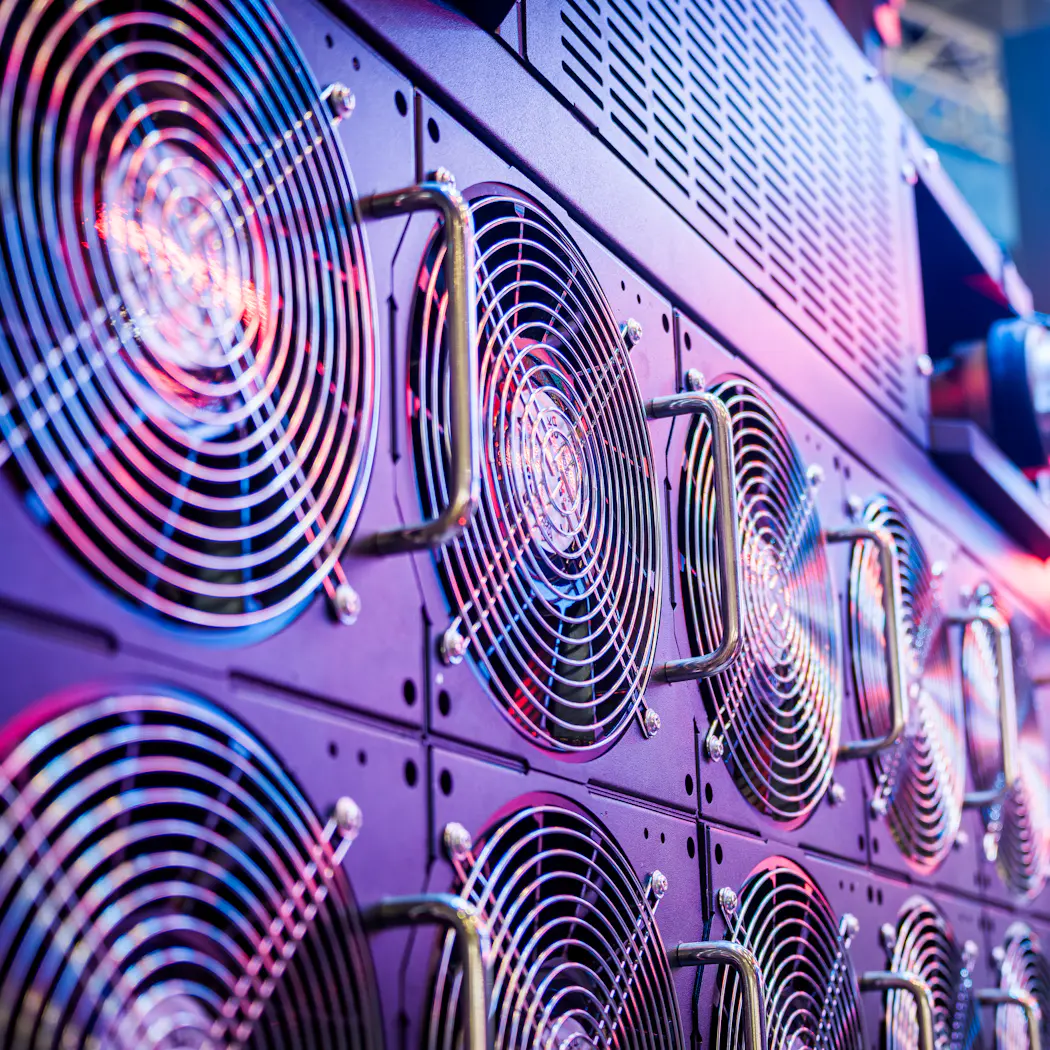 Close-up of high-performance compute hardware cooling fans