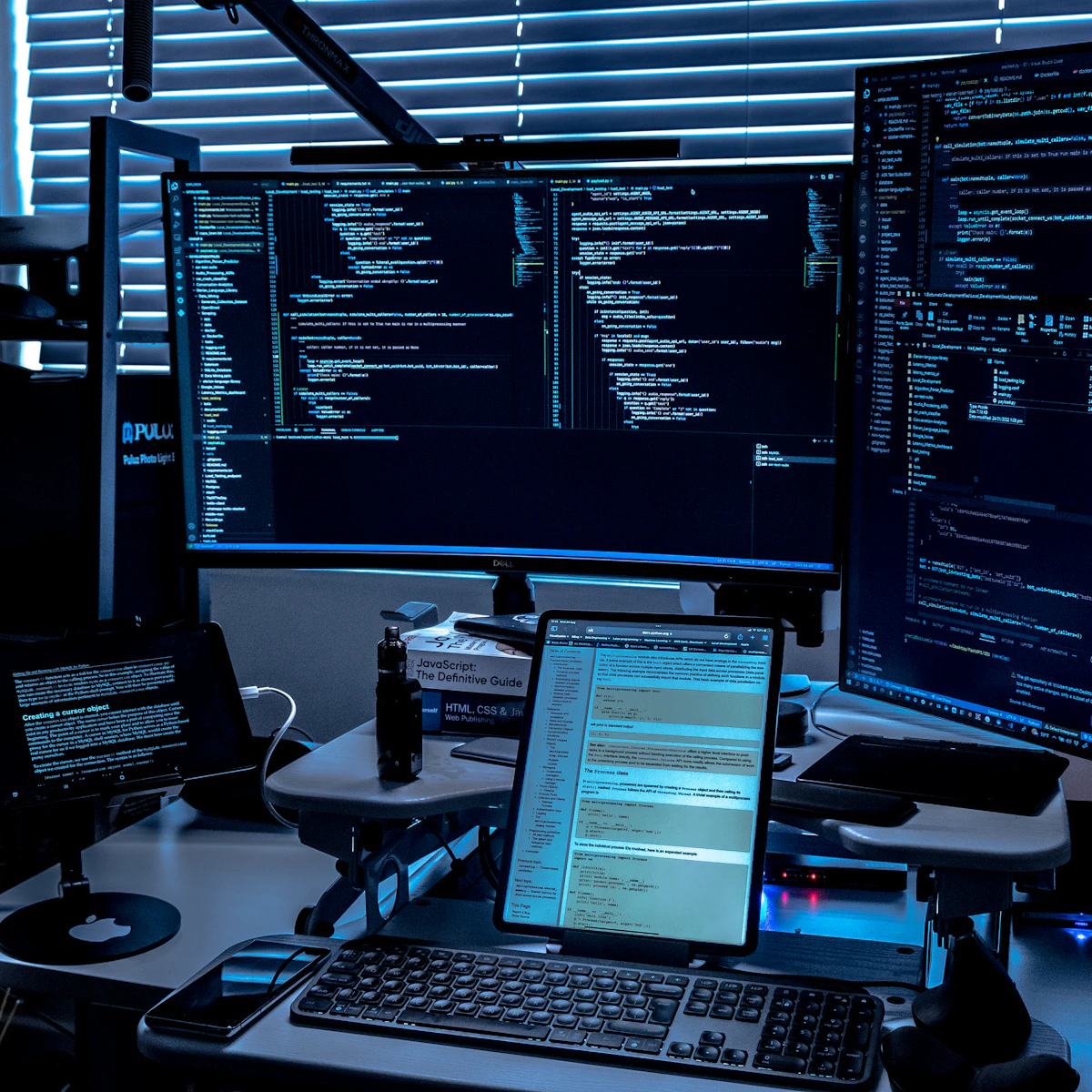 Security analyst workstation with multiple monitors