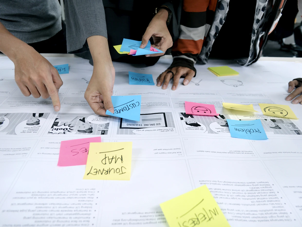 Team mapping priorities with sticky notes