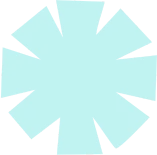 Turquoise geometric circular shape with eight angular segments radiating from center on a white background.