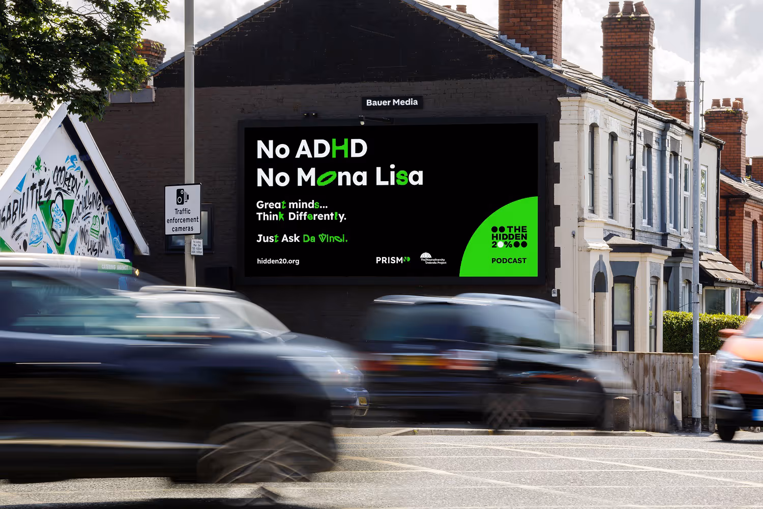 A digital billboard promoting a neurodiversity awareness campaign