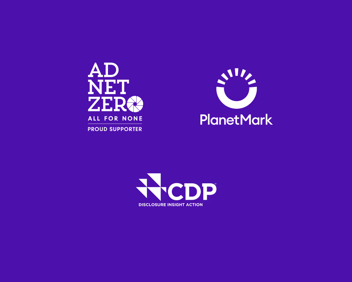 Bauer Media Outdoor accountability logos - Ad Net Zero, Planet Mark, Carbon Disclosure Project