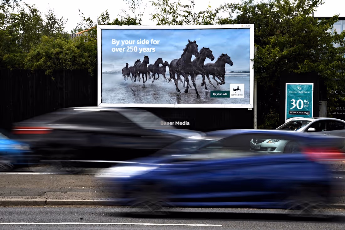large billboard by roadside with Lloyds Bank advert