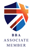 Shield-shaped logo with stylized Union Jack colors above the text 'BBA Associate Member'.