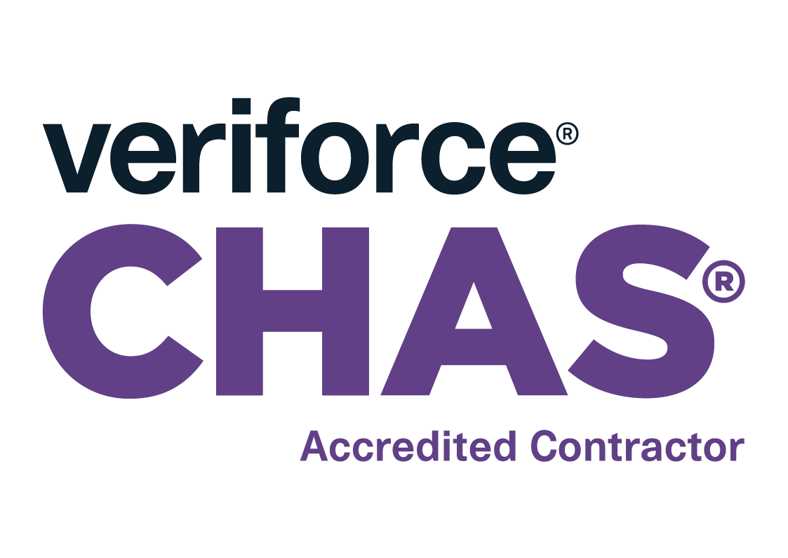 Veriforce CHAS Accredited Contractor logo with text in black and purple.