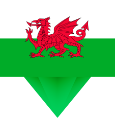 3D map marker with the Welsh flag featuring a red dragon on a white and green background.